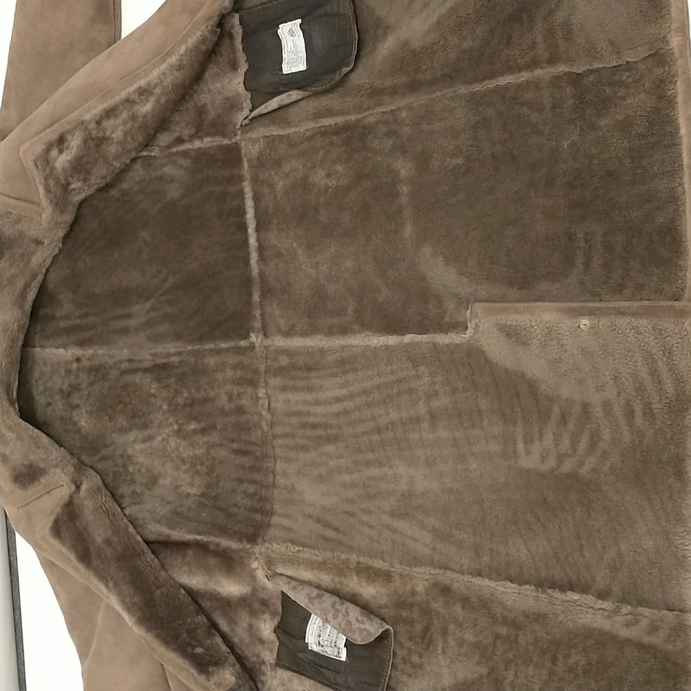 Vintage Shearling Coat USA Made Sawyer Napa Taupe Maxi Oversized Warm SeeMeasure - Picture 13 of 16